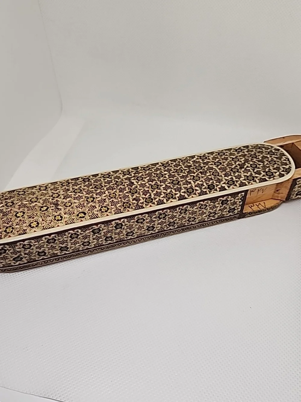 Handcrafted Vintage Floral Inlay Wood Pencil Box - Brown